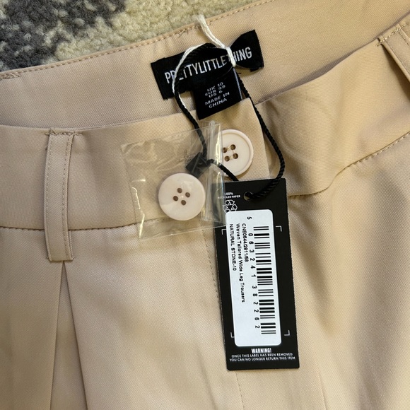 NWT PrettyLittleThing Natural Stone Floaty Tailored Wide Leg Trousers - Picture 9 of 10